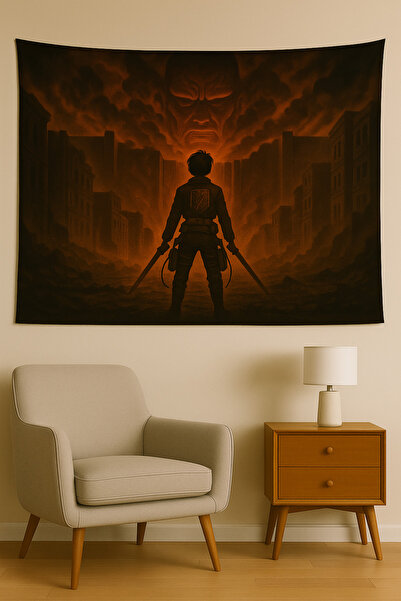 LUNA DİZAYN Attack On Titan Temalı Duvar Örtüsü Ev Dekorasyon Duvar Halısı Ta...