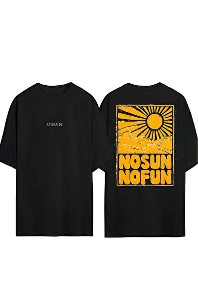 urbvn No Sun No Fun Design Printed Black Oversized t Shirt