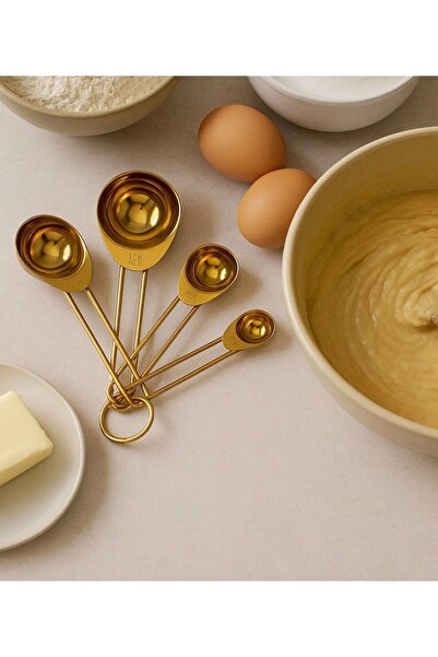 musting 4 lü metal saplı Gold ölçü kaşık seti küçük boy baharat kaşığı