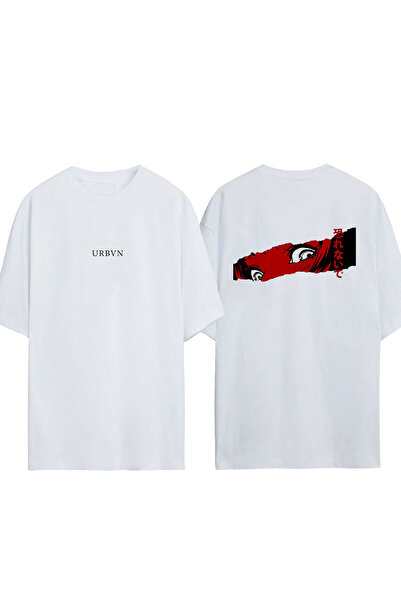 urbvn تي شيرت بتصميم عيون الأنمي مطبوع أبيض قصة فضفاضة