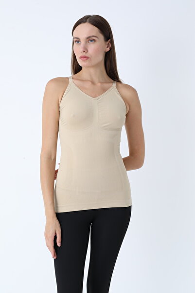 Serena Stitch-Free shaping tank top with adjustable straps and silicone band – beige