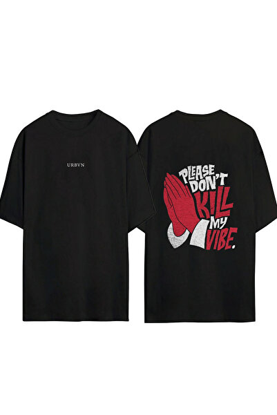 urbvn Kill My Vibe Design Printed Black Oversized t Shirt