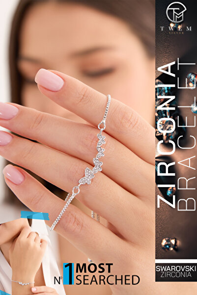 Swaroski Zirconia Uçuşan Kelebek Pırıltı Asansörlü Bileklik | Kanat Çırpışı Efekti