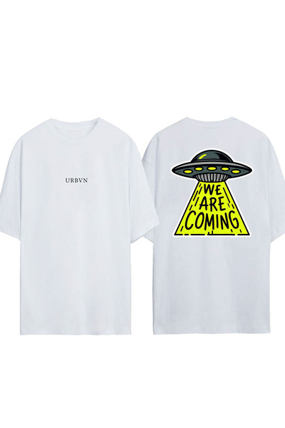 urbvn Tricou supradimensionat alb cu imprimeu Aliens Design