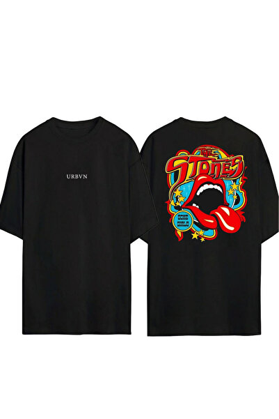 urbvn تي شيرت ستونز جيرلز تصميم مطبوع أسود قصة فضفاضة