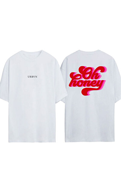 urbvn Μπλουζάκι με στάμπα Oh Honey Design σε λευκό χρώμα και oversized γραμμή