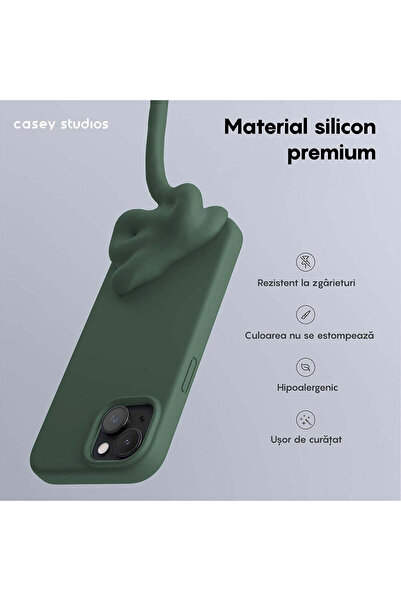 Casey Studios Husa Soft Silicone iPhone 15, Microfibra in Interior, de Protectie, Slim, Webster Green