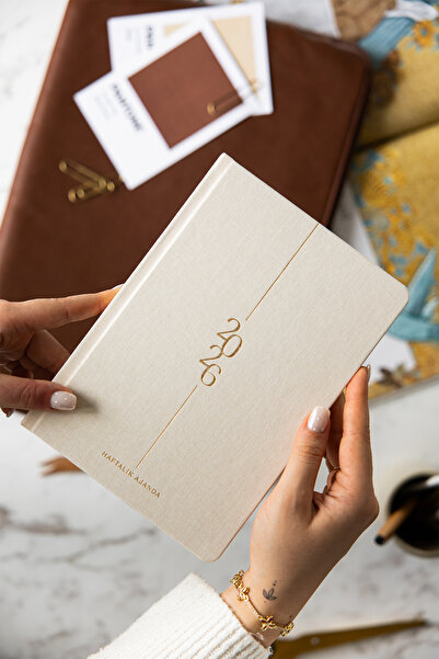 PAPERORA 2026 A5 Keten Haftalık Ajanda – 12 Aylık Krem