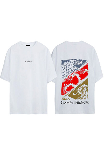 urbvn Tricou supradimensionat alb cu imprimeu Game of Thrones Design