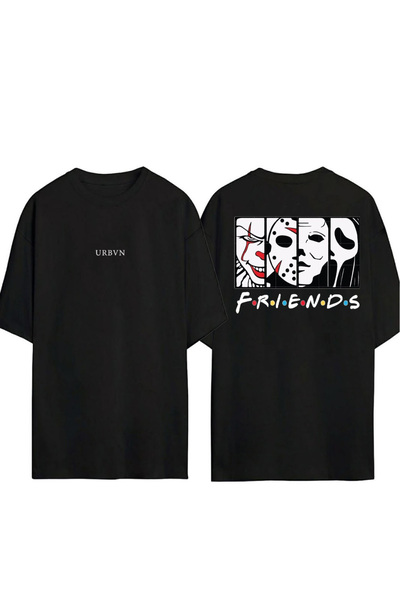 urbvn تي شيرت فريندز 3 تصميم مطبوع أسود قصة فضفاضة