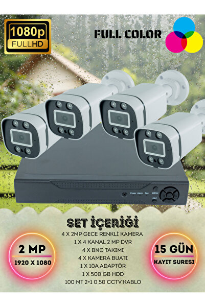 UMSN 4'LÜ FHD GECE RENKLİ SU GEÇİRMEZ AHD KAMERA SETİ 500 GB