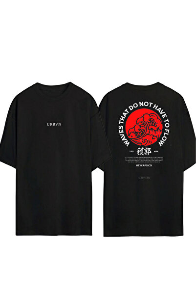 urbvn تي شيرت image00395 تصميم مطبوع أسود قصة فضفاضة