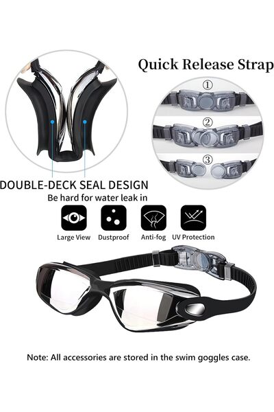 Generic Anti-leak Swimming Goggles with Nose Clip, Earplugs and Case