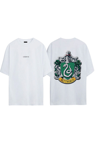 urbvn تي شيرت سليذرين ديزاين مطبوع أبيض قصة فضفاضة
