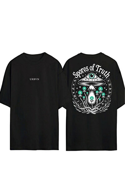 urbvn Μπλουζάκι με στάμπα Spores Of Truth Design, μαύρο, oversized