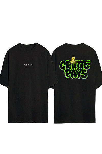 urbvn Μπλουζάκι με στάμπα CrimePays Design, μαύρο, oversized