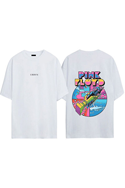 urbvn Tricou oversize alb cu imprimeu Pink Floyd Design