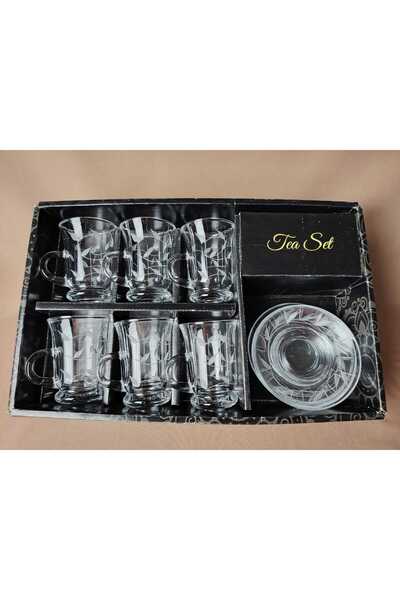 AR فناجين شاي طقم 12 قطعه بنقشة حفر على القزاز 629T