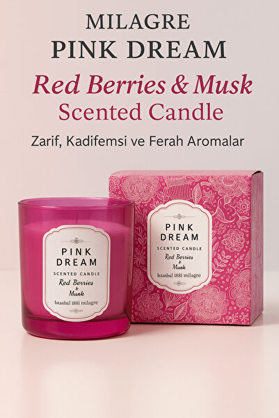 Milagre Pink Dream Red Berries & Musk Kokulu Mum – Uzun Süre Kalıcı, Cam Kava...