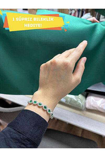 ALMSCALE Siyah Işıklı Kutulu Kadın Yeşil Su Yolu Taşlı Bileklik