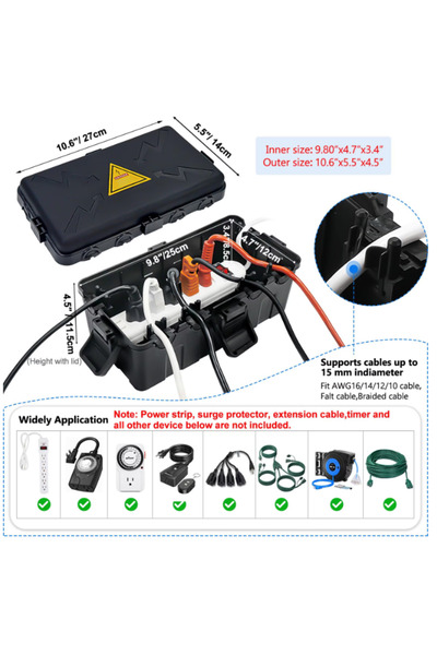 OEM Outdoor Electrical Box Hrensaw, 27x14x11.5 cm, IP54, 6 Cable Entries, Black