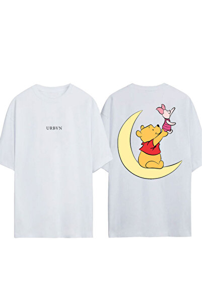 urbvn تي شيرت مون ويني ديزاين مطبوع أبيض قصة فضفاضة