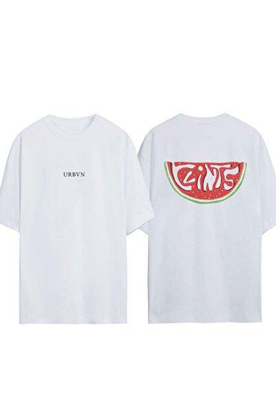 urbvn تي شيرت كلينتس ديزاين مطبوع أبيض قصة فضفاضة