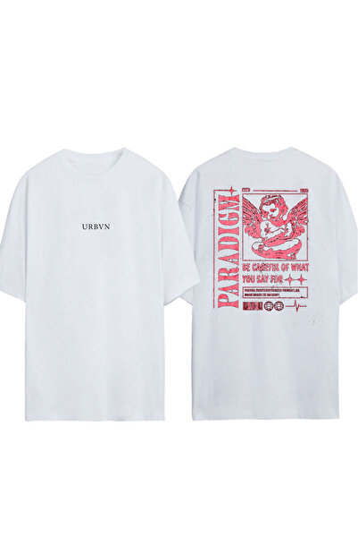 urbvn Tricou supradimensionat alb cu imprimeu PARADIGM Design