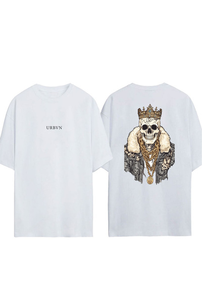 urbvn تي شيرت كينغ سكل ديزاين مطبوع أبيض قصة فضفاضة