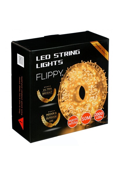 OEM Instalatie Craciun liniara, fir transparent, cu transformator, 50m, alb cald, 2000 LED-uri, 8 jocu