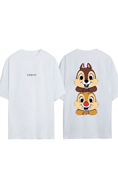 urbvn Squirrel Design Printed White Oversized T-Shirt