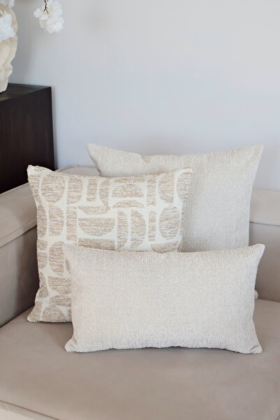 AYSA HOME DECOR Lunea Decorative Throw Pillow Cover, 3-Piece Combination Set, Beige & Ecru