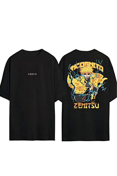 urbvn تي شيرت زينيتسو تصميم مطبوع أسود قصة فضفاضة