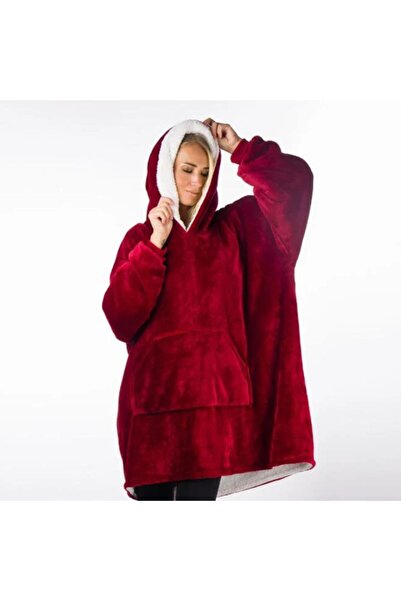 OEMN Hooded Blanket Hoodie with Fur - Burgundy