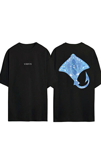 urbvn Big Fish Design Printed Black Oversized t Shirt