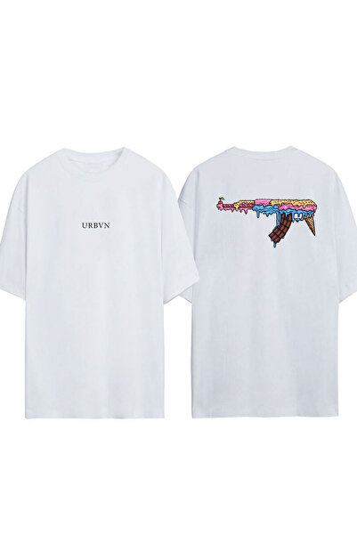 urbvn Tricou oversize alb cu imprimeu Ak 47 Sugar Design