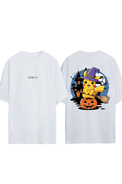urbvn تي شيرت بتصميم بيكاتشو للهالوين مطبوع أبيض قصة فضفاضة