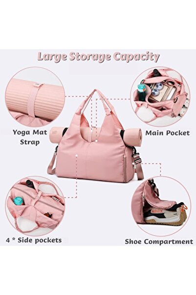 Generic Women’s Yoga Gym Duffel Bag with Yoga Mat Holder, Shoe Compartment & Wet/Dry Pockets