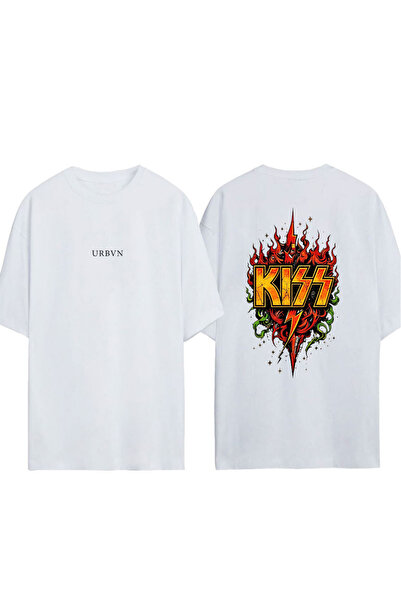 urbvn Tricou supradimensionat alb cu imprimeu KISS 4 Design