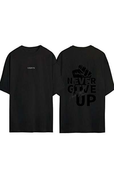 urbvn Μαύρο μπλουζάκι oversize με στάμπα  "Never Give Up "