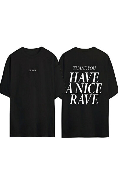 urbvn تي شيرت ريف ديزاين مطبوع أسود قصة فضفاضة