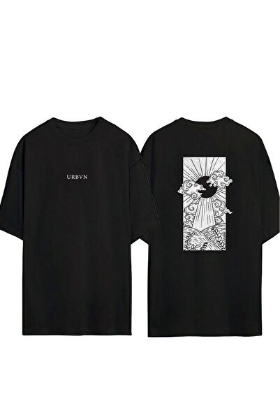 urbvn Japan Sun Design Printed Black Oversized t Shirt