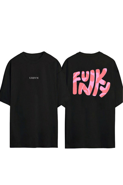 urbvn تي شيرت بتصميم فريد مطبوع أسود قصة فضفاضة