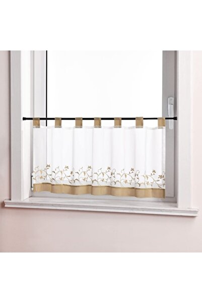 MIULEE Voile Curtain with Embroidered Flowers and Leaves, Heichkell, Country Style, Loop Top, 30x90 cm, Bro