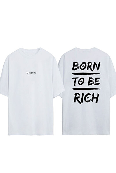 urbvn Tricou supradimensionat alb cu imprimeu Born To Be Rich
