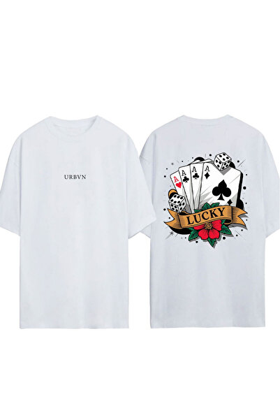 urbvn Tricou supradimensionat alb cu imprimeu Lucky 4A Design