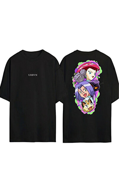 urbvn تي شيرت روكتس ديزاين مطبوع أسود قصة فضفاضة