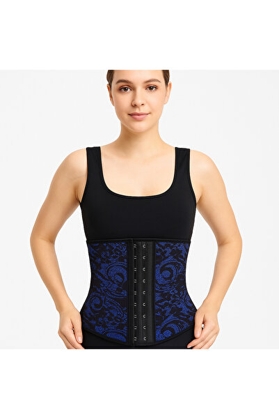 Gymmag Elegant blue lace shapewear corset with metal closure for a slimming waist effect