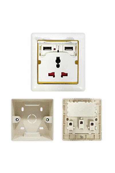 PEACE SIVA ÜSTÜ PRİZ ÇİFT USBLİ TELEFON ŞARJLI 5V 2A BEYAZ