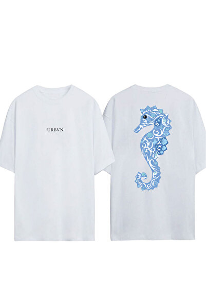 urbvn Sea Horse Design Printed White Oversized T-Shirt